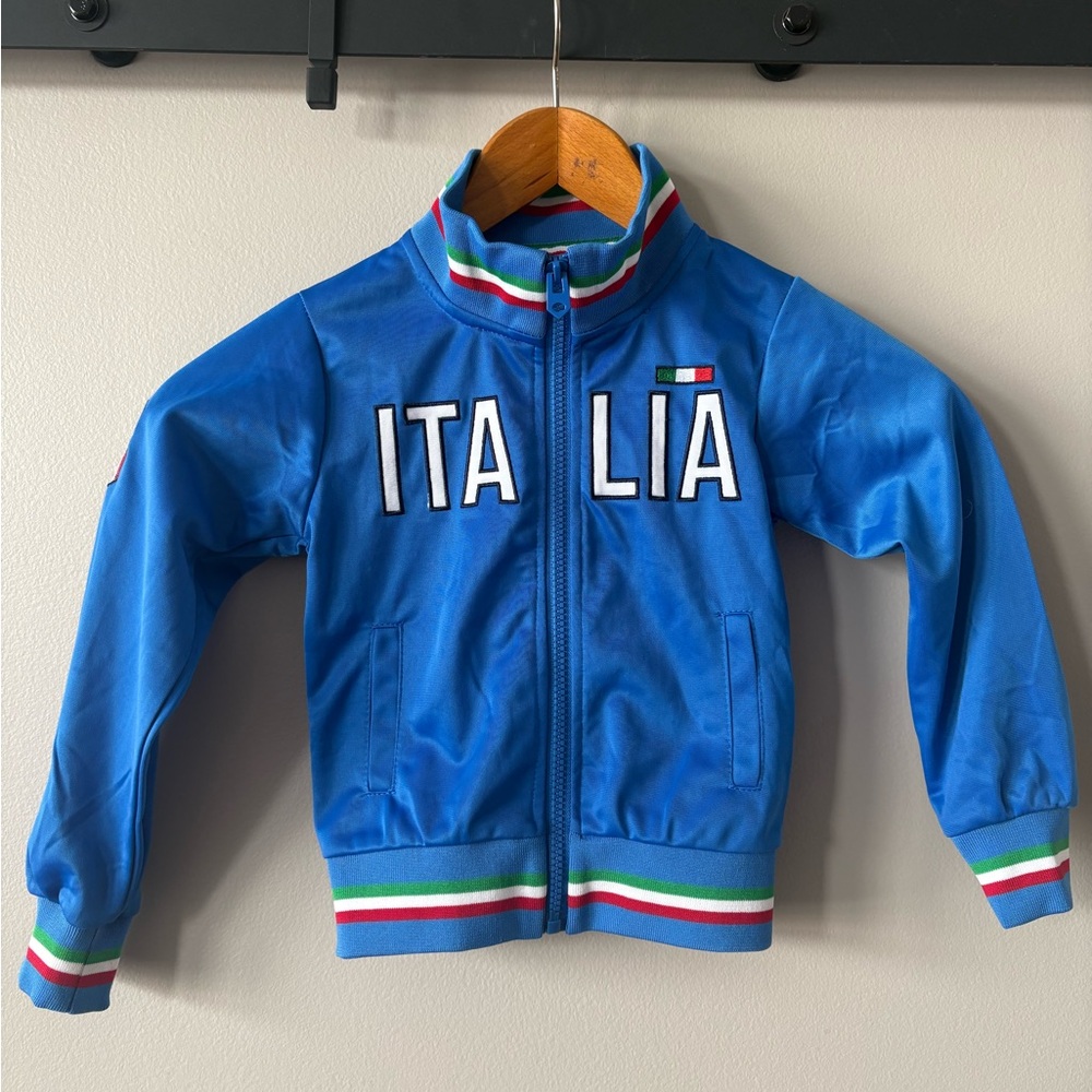 Boys 1-2 yrs Italia Soccer Jacket Full Zip Embroidered Logos Pockets Blue